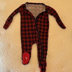 Posh Peanut Red and Black Plaid Kids Footie
